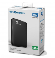 Hard disk HDD extern Western Digital Elements WD 500GB USB 3.0, (Model: WDBUZG5000ABK-EESN) la cutie, nou, sigilat foto