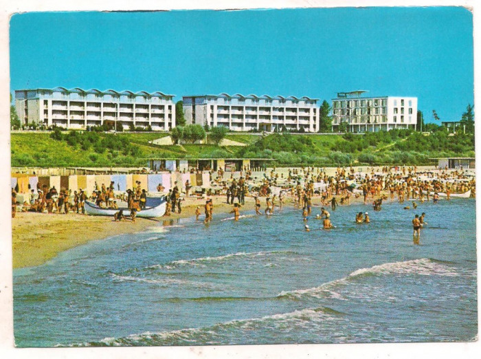 #carte postala(marca fixa)-MANGALIA -vedere pe plaja