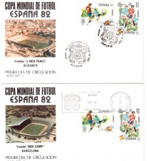 SPANIA 1981, FDC, C.M. de Fotbal - Spania, Stadionele din Barcelona, Bilbao, Alicante, set 4 FDC