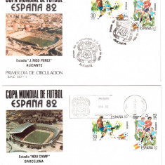 SPANIA 1981, FDC, C.M. de Fotbal - Spania, Stadionele din Barcelona, Bilbao, Alicante, set 4 FDC