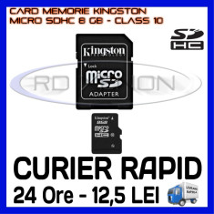 CARD MEMORIE KINGSTON MICRO SDHC 8GB CLASA 10 + ADAPTOR SD foto