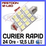 BEC AUTO LED LEDURI - SOFIT FESTOON C5W - 39 mm 12 SMD - ILUMINARE PLAFONIERA, Universal