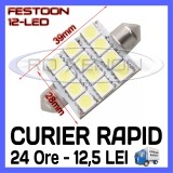 BEC AUTO LED LEDURI - SOFIT FESTOON C5W - 39 mm 12 SMD - ILUMINARE PLAFONIERA