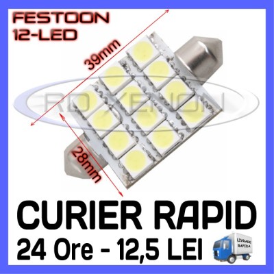 BEC AUTO LED LEDURI - SOFIT FESTOON C5W - 39 mm 12 SMD - ILUMINARE PLAFONIERA foto
