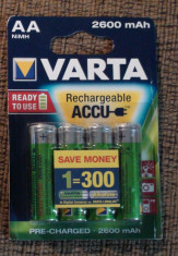 Acumulatori Baterii Reincarcabile AA VARTA Ni-MH 2600mAh R6 set de 4 bucati Rechargeable Accu foto