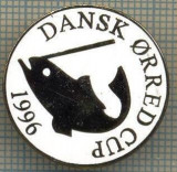 1290 INSIGNA PESCAR - DANSK ORRED CUP 1996 -NORVEGIA ? -PESCUIT -starea ce se vede.