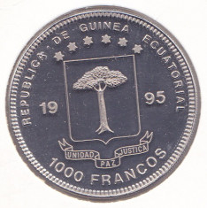 Moneda Guinea Ecuatoriala 1.000 Francos 1995 - KM#84.2 UNC (varianta cu eroare &amp;quot;TAUBER&amp;quot;) foto