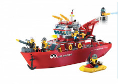 Nava de Pompieri, joc de construit pentru baieti tip LEGO City, 361 piese, 6 minifigurine, compatibil LEGO, Enlighten Fire Rescue 909, NOU foto