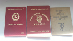 Carnete comuniste:carnet membru Partidul Comunist Roman,carnet membru Uniunea Sindicatelor si carnet sportiv foto