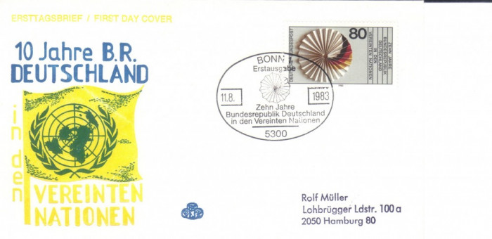 GERMANIA 1983, FDC, Aniversari - Germania - 10 ani membru ONU