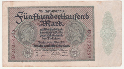 (1) BANCNOTA GERMANIA - 500.000 MARK 1923 (1 MAI 1923), MAI RARA foto