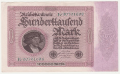 (3) BANCNOTA GERMANIA - 100.000 MARK 1923 (01 FEBRUARIE 1923) - FORMAT MARE, STARE BUNA foto