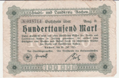 (1) BANCNOTA (NOTGELD) - GERMANIA - AACHEN - 100.000 MARK 1923 (20 IULIE 1923) - EDITIA B - UNIFATA foto