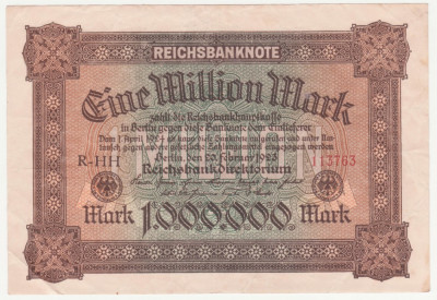 (3) BANCNOTA GERMANIA - 1.000.000 MARK 1923 (20 FEBRUARIE 1923), UNIFATA foto