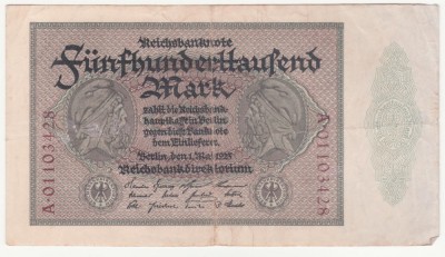 (4) BANCNOTA GERMANIA - 500.000 MARK 1923 (1 MAI 1923), MAI RARA foto