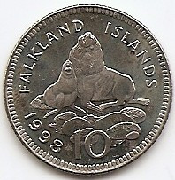 Insulele Falkland 10 pence 1998 - 24.5 mm KM-5.2 UNC !!! foto