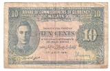 MALAYA 10 CENTS CENTI 1941 Uzata