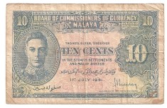 MALAYA 10 CENTS CENTI 1941 Uzata