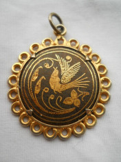 Vechi Medalion poleit cu aur negru de Toledo vintage Superb Finut si Elegant foto