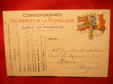 Carte Postala de corespondenta a Armatei- Franta ,ilustrata ,ww1