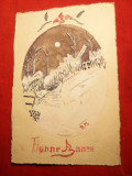 Ilustrata-Peisaj de iarna- pictat manual ,semnat RM , inc.sec.XX Franta ,Ed.Bergeret