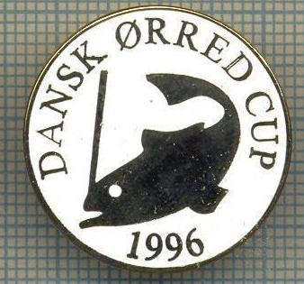 1358 INSIGNA PESCAR - DANSK ORRED CUP 1996 -NORVEGIA ? -PESCUIT -starea ce se vede.
