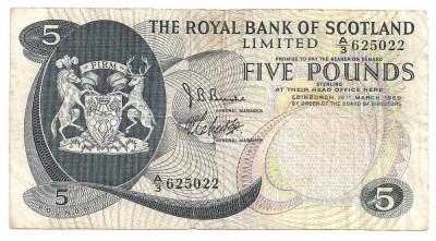 SCOTIA THE ROYAL BANK OF SCOTLAND LIMITED 5 POUNDS LIRE 1969 F foto