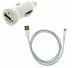 Incarcator auto + cablu 8 Pin Lightning USB Apple iPhone 5 5C 5S 6 6 Plus iPod Touch 5 foto