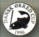 1344 INSIGNA PESCAR - DANSK ORRED CUP 1996 -NORVEGIA ? -PESCUIT -starea ce se vede.