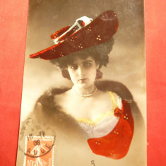 Ilustrata TCV -Femeie cu palarie rosie , circ. 1907 Franta