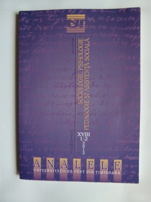CARTE BANAT- ANALELE UNIVERSITATII DE VEST TIMISOARA- SERIA SOCIOLOGIE-PSIHOLOGIE, 2012 foto