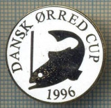 1355 INSIGNA PESCAR - DANSK ORRED CUP 1996 -NORVEGIA ? -PESCUIT -starea ce se vede.