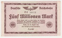 (1) BANCNOTA GERMANIA - DEUTSCHE REICHSBAHN - 5.000.000 MARK 1923 (22 AUGUST 1923) - UNIFATA foto
