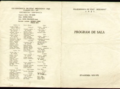Concert Simfonic solista Cornelia Vasile, program Filarmonica Moldova Iasi 1970 foto