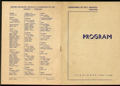 Concert Simfonic solist Ion Voicu, program Filarmonica Banatul Timisoara 1965 foto