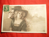 Ilustrata TCV -Femeie cu palarie , in peisaj ,circ. 1912 ,Franta