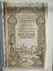 Actiune veche 5000 lei , Banca Romaneasca Bucuresti , actiuni 1920 , document vechi foto