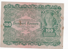 W Austria 100 kronen 2 ianuarie 1922 VF foto