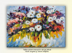 Aranjament floral cutit (5) - pictura in ulei, in cutit, 70x50cm foto