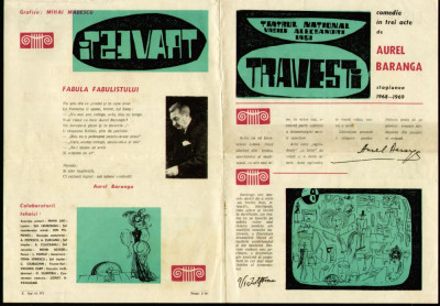 Travesti de Aurel Baranga, program ilustrat Teatrul Vasile Alecsandri Iasi 1968 foto
