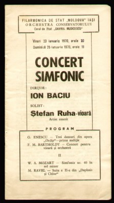 Concert Simfonic solist Stefan Ruha, program Filarmonica Moldova Iasi 1970 foto