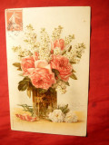 Ilustrata TCV- Felicitare -Trandafiri 1908 , litografie ,Franta,semnat