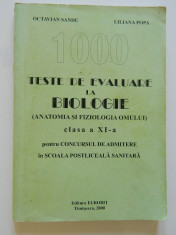 1000 de teste de evaluare la biologie, Anatomia si fiziologia omului, clasa a XI-a, pentru concursul de admitere la scoala sanitara postliceala, 2000 foto