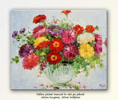 Vaza cu flori (1) - tablou in ulei pe panza, in cutit - 60x50cm foto