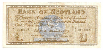 SCOTIA BANK OF SCOTLAND 1 POUND LIRA 1961 F foto