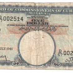 MALAYA 1 DOLLAR 1941(1945) Uzata