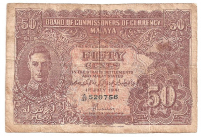 MALAYA 50 CENTS CENTI 1941(1945) Uzata foto