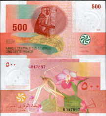 INSULELE COMORE- 500 FRANCS 2006(2012)- NEW- UNC!! foto