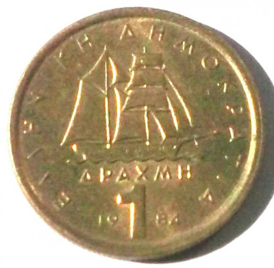 G5. GRECIA 1 DRACHMA DRAHMA 1984, 4 g, 21 mm Konst Kanaris AUNC ** foto