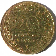 G5. FRANTA 20 CENTIMES 1984, 4 g., Aluminum-Bronze, 23.5 mm **